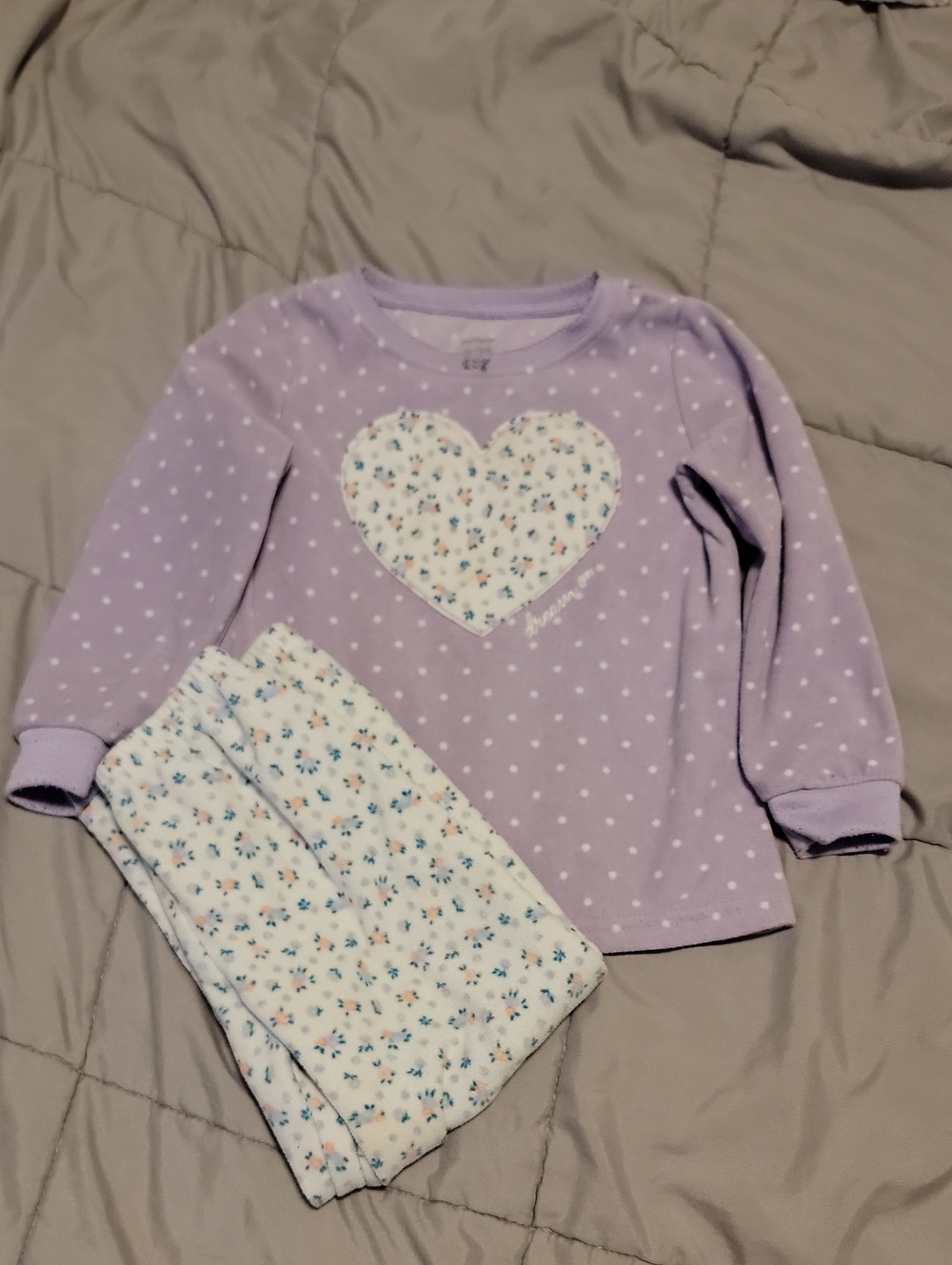 Carter's Lavender Dot Heart Pajama Set with Floral Pants